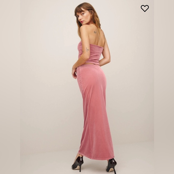 Reformation NEW Adalynn Knot Two Piece Light Pink Velvet Set Outfit Skirt Top M - Picture 7 of 10